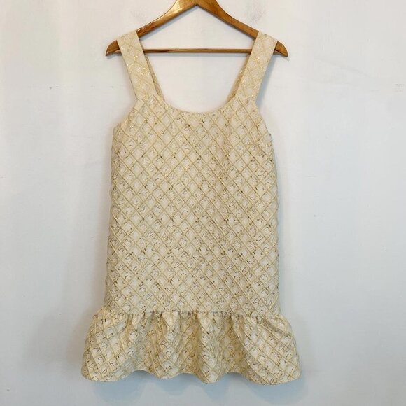 LAVENDER BROWN cream and gold ruffle hem mini dress - Picture 1 of 4